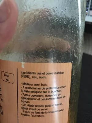 Lista de ingredientes del producto Nectar d'abricot  100 cl