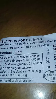 Lista de ingredientes del producto pelardon delices des cevennes 6