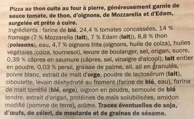 Lista de ingredientes del producto Pizza thon cuite sur pierre  