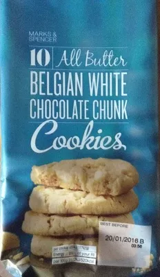 All Butter Belgian White Chocolate Chunk Cookies Marks & Spencer 225 g e, code 00011693