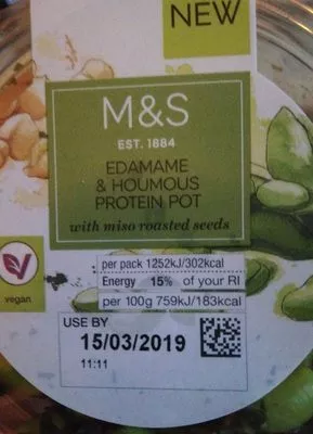 Edamame & houmous protein pot Marks & Spencer , code 00030120