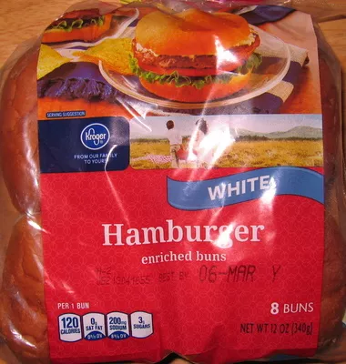 Hamburger enriched buns Kroger 12 oz, code 0011110020109