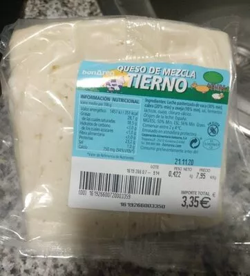 Queso de mezcla tierno bonarea , code 00161926600720003359