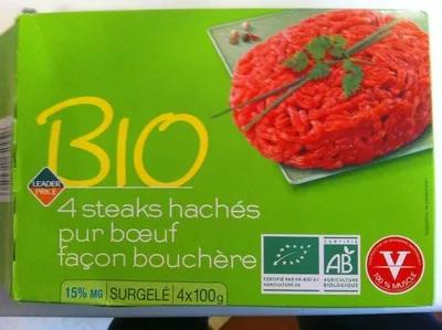 4 steaks hachés pur boeuf façon bouchère Leader Price 400 g (4 x 100 g), code 0036830164506