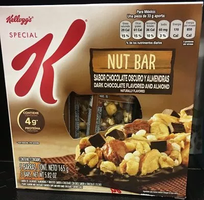 Nut Bar sabor chocolate oscuro y almendras Kellogg's 165 g, code 0038000148033