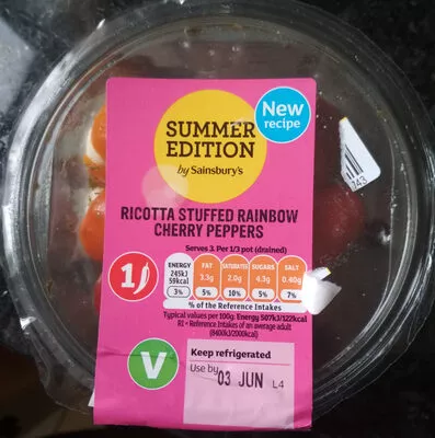 Ricotta stuffed rainbow cherry peppers Sainsbury’s 145 g, code 00388191