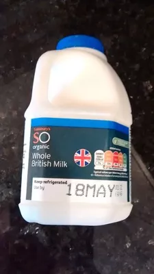 So Organic Whole British Milk Sainsbury's, Sainsbury's SO Organic 568 ml (1 pint), code 00425490