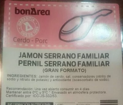 Jamón Serrano Familiar bonarea , code 00544726800220006222