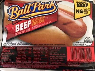 Uncured beef franks Ball Park,   Sara Lee Foods , code 0054500193229