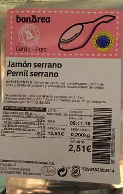 Jamón serrano BonÁrea , code 00569025300119002515