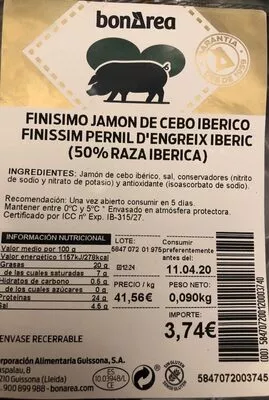 Finisimo jamon de cebo iberico Bonarea 24 g, code 00584707200120003740