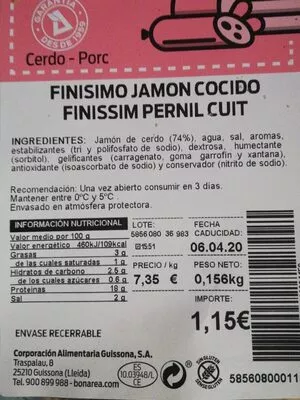 Finisimo jamon cocido Bonarea 18 g, code 00585608003620001158