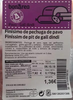 Finísimo de pechuga de pavo BonÁrea , code 00586126209419001363