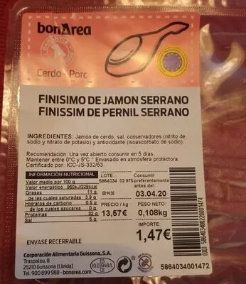 Finísimo de jamón serrano Bonarea , code 00586403400220001474