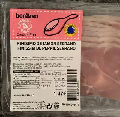 Finísimo jamón serrano Bon Area Bonarea 32 g, code 00586410700120001476