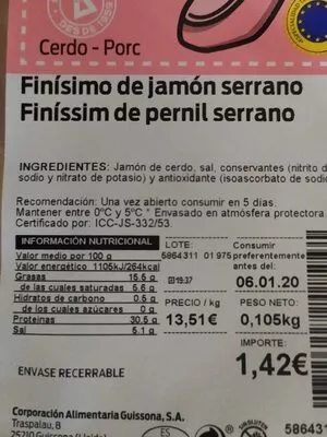 Jamón Serrano Bonarea , code 00586431100119001426