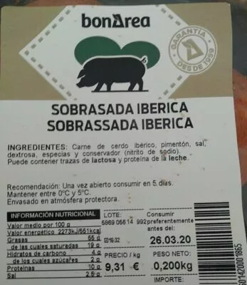 Sobrasada ibérica Bonarea , code 00586905601420001865