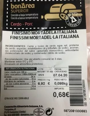 Finisimo Mortadela Italiana Bonarea , code 00587208108320000680