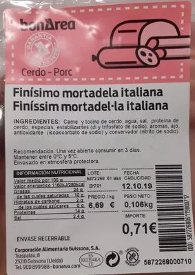 Finísimo mortadela italiana BonÁrea , code 00587226806119000717