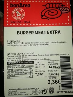 Burger meat extra bonarea , code 00587727400320002368