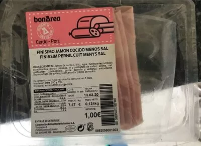 Finisimo jamon cocido menos sal Bonarea , code 00588205607720001001