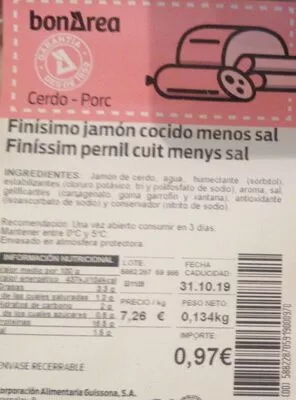 Finísimo de jamón cocido menos sal Bonárea , code 00588228705919000970