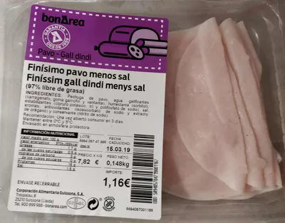 Finisimo pavo menos sal BonÀrea 150 g, code 00589405704719001167