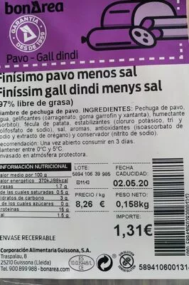 Finísimo de pavo menos sal Bonarea 3 g, code 00589410603920001312