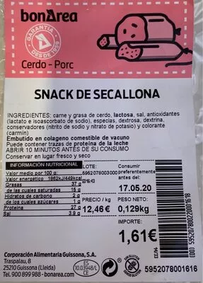 Snack de secallona Bonarea 1 g, code 00595207800220001618