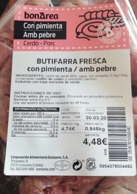 BUTIFARRA FRESCA CON PIMIENTA Bonarea , code 00595407801420004483