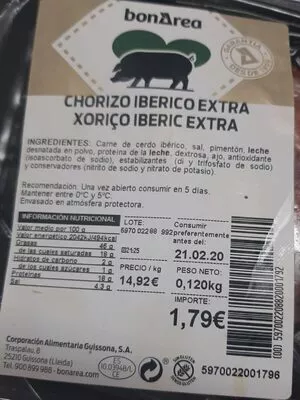 Chorizo ibérico extra Bonarea , code 00597002208820001792