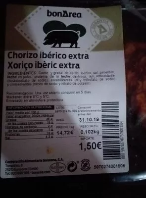 Chorizo ibérico Bonpreu , code 00597027407519001504