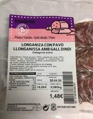 Longaniza con pavo Bonarea , code 00597508109420001481