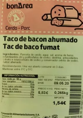 Bacon Ahumado Bonarea , code 00599110005720001547