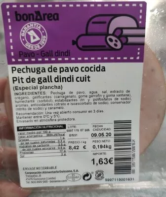 Pechuga de pavo cocida Bonarea , code 00599711506720001634