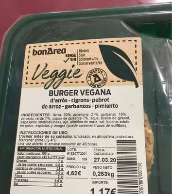 Burger vegana Bonarea , code 00613207700120001170