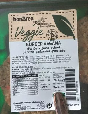 Burger vegana Bonarea , code 00613210600220001190