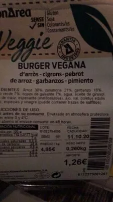 Burguer Vegana de arroz, garbanzos y pimiento bonarea , code 00613227500520001268