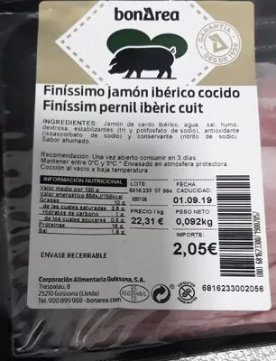 Finíssimo jamón ibérico cocido BonÁrea 1 g, code 00681623300719002057