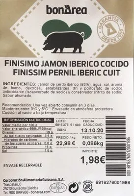 Finissim pernil iberic cuit bonarea , code 00681627605120001986