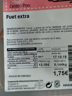 Fuet extra Bonárea , code 00689926003319001757