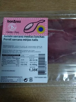 Jamón serrano medias lonchas Bonarea , code 00703730200119001354