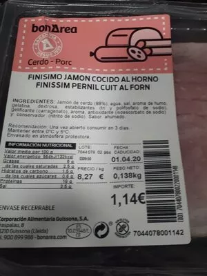 Jamón dulce horneado Bonarea 18 g, code 00704407800220001148