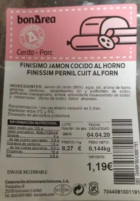 Finísimo jamón cocido al horno Bonarea , code 00704408100420001191