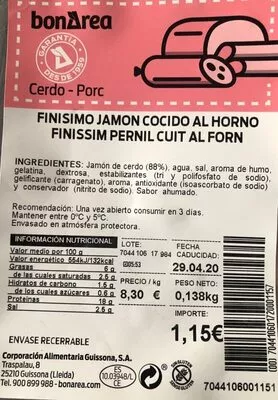 Jamon Horno Bonarea 18 g, code 00704410601720001157