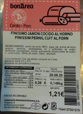 Finísimo jamón cocido al horno Bonarea , code 00704412703120001213