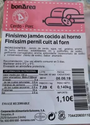 Finísimo jamón cocido al horno Bonarea , code 00704420605319001105