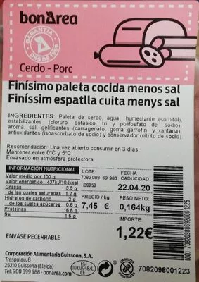 Finisimo paleta cocida menos sal Bonarea 2 g, code 00708209806920001226