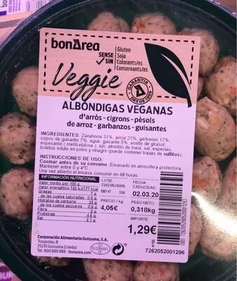 Albondigas veganas Bonarea 23 g, code 00726205200520001293