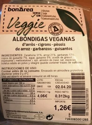 Albóndigas veganas Bonarea Bonarea 23 g, code 00726208300220001269